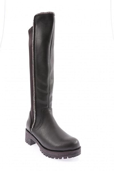 DGN 608 Women's Side Stone Stripe Back Stretch Thick Sole Boots