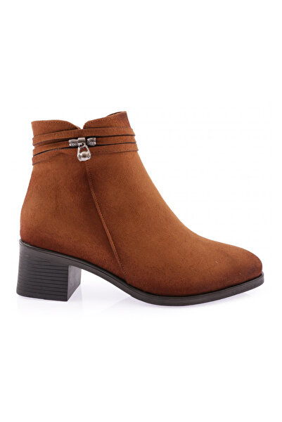 DGN Women's Crystal Stone Accessory Heeled Boots Brown Suede 683232