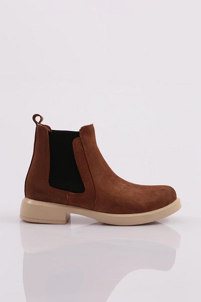 DGN 22531 Γυναικείες Stretch Λεπτομερείς Μπότες Tan Suede Γνήσιο δέρμα