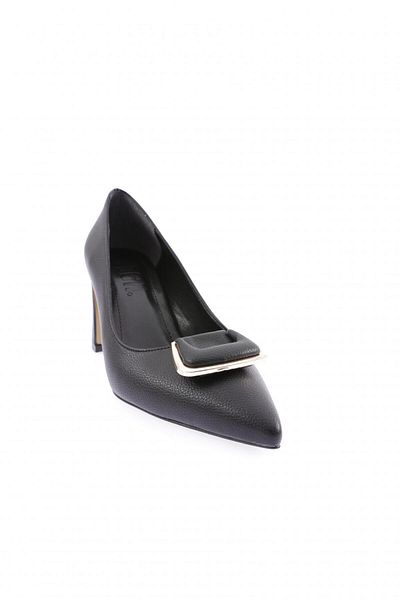 DGN Women's Pointed Toe Buckle Heeled Shoes Black 2161462821