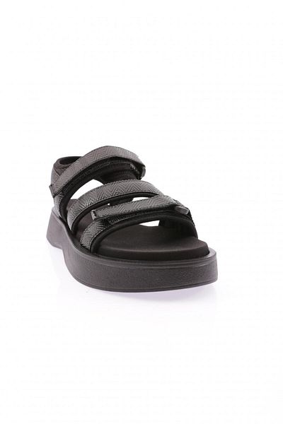 DGN Sandale negre de damă cu talpă groasă și curea cu velcro