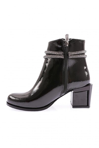 DGN Kadın Simli Ip Detaylı Topuklu Bot Siyah Rugan 910121033