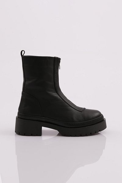 DGN Women's Thick Sole Zippered Boots Black Napa Genuine Leather 326533