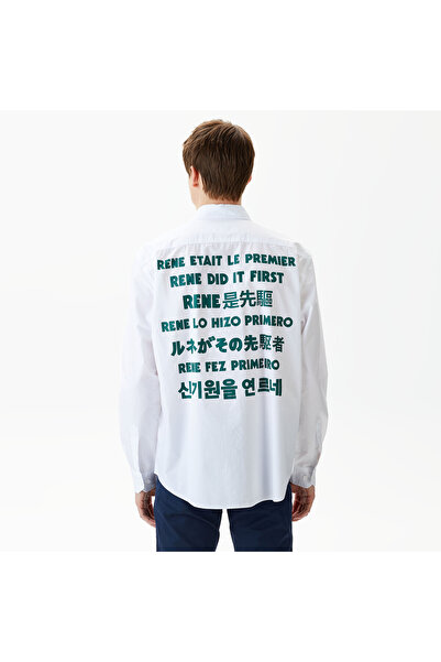 Lacoste Erkek Loose Fit Baskılı Beyaz Gömlek