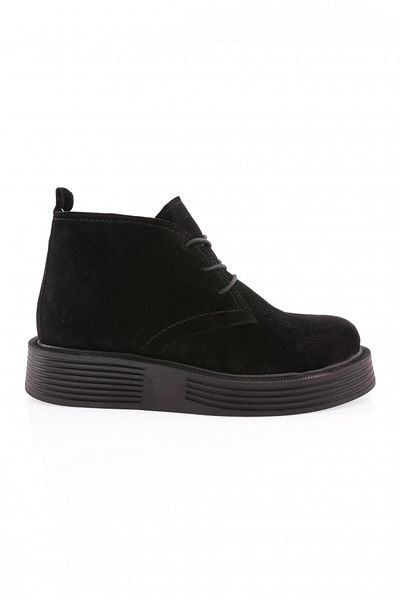 DGN 22503 Women's Thick Sole Boots Black Suede Genuine Leather