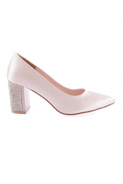 DGN Women's Pointed Toe Silver Stone Heeled Shoes Beige Satin 219112621
