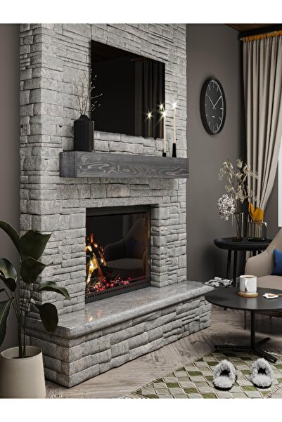 Yggdrasil Home Decor Dekoratif Doğal Ahşap 225X20X7-8 cm Şömine Üstü Raf (Giz...