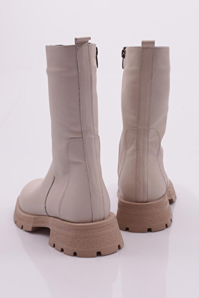 DGN Kadın Fermuarlı Uzun Bot Hakiki Deri Beyaz Kırık 326623