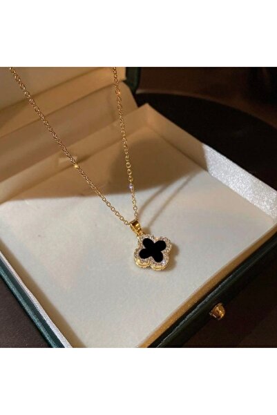 DENİZ Yonca Taşlı Gold Kolye