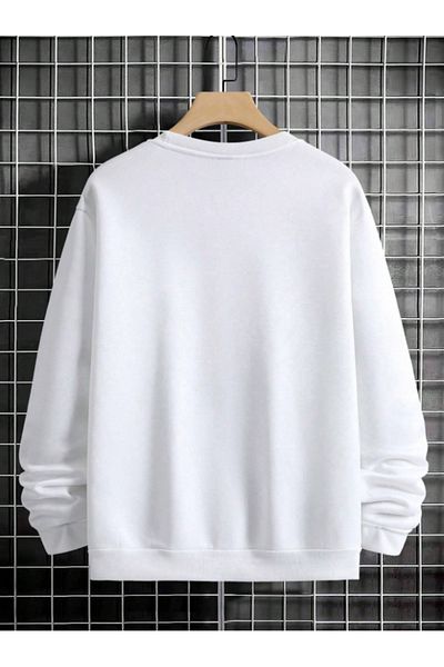 BEETON Milano 77 Thick Winter Sweatshirt - White Printed Oversize Crew Neck