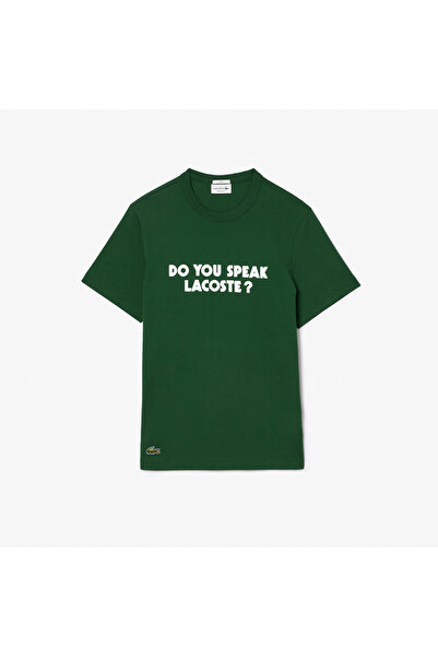 Lacoste Unisex Relax Fit Bisiklet Yaka Baskılı Yeşil T-shirt