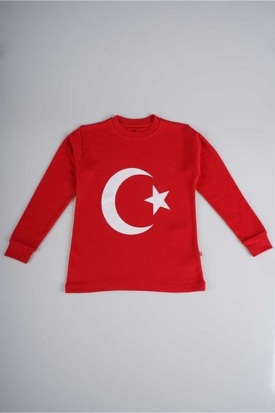 MİNİKO KİDS 23 April 19 May 29 October Atatürk Turkish Flag Printed Cuffed Long Sleeve Cotton T-Shirt Sweat