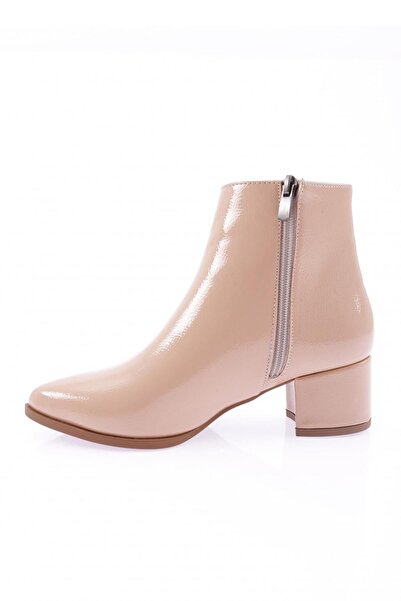 DGN Kadınsivri Burun Topuklu Bilek Bot Nude Kırışık Rugan 291918212674