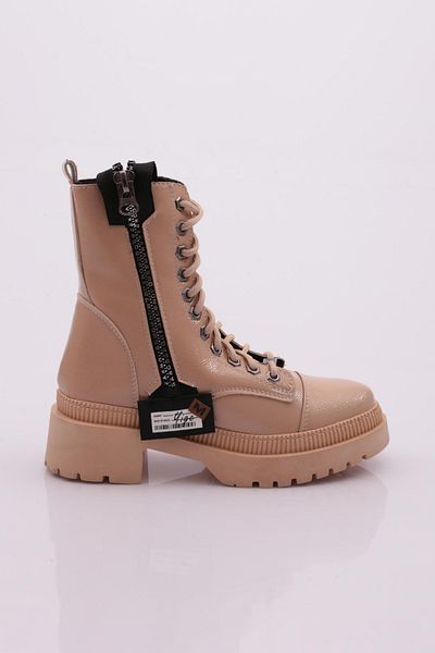 DGN K9040 Model - Women's Flat Zippered Lace-Up Boots