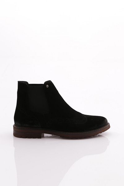 DGN Men's Laser Chelsea Boots Black Suede Genuine Leather 104423210