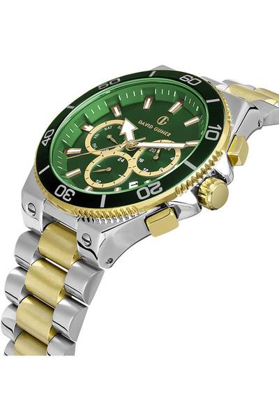 DAVID GUNER Men's Green Dial Yellow Silver Plated Multifunctional Wristwatch