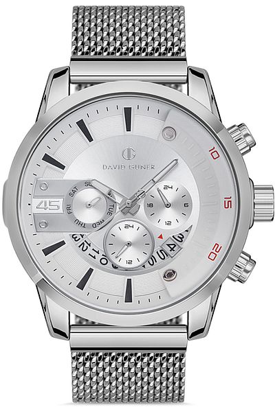 DAVID GUNER Silver Coated White Dial Men's Wristwatch Dg-8358Gc-A1