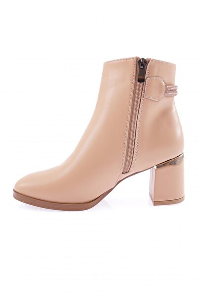 DGN Kadın Siler Taşlı Iki Ipli Yandan Fermuarlı Topuklu Bot Nude 5142534