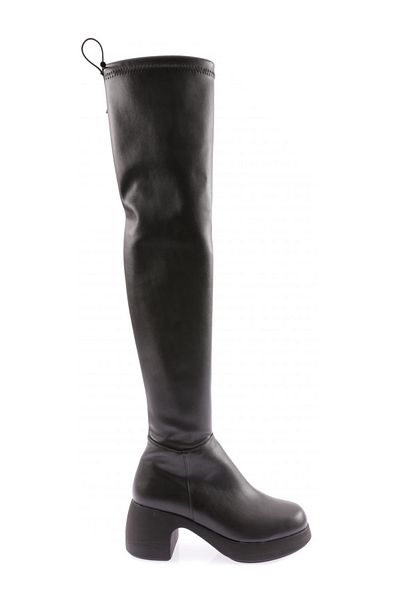 DGN Cizme de damă cu genunchi elastic cu toc înalt, negre 32113242