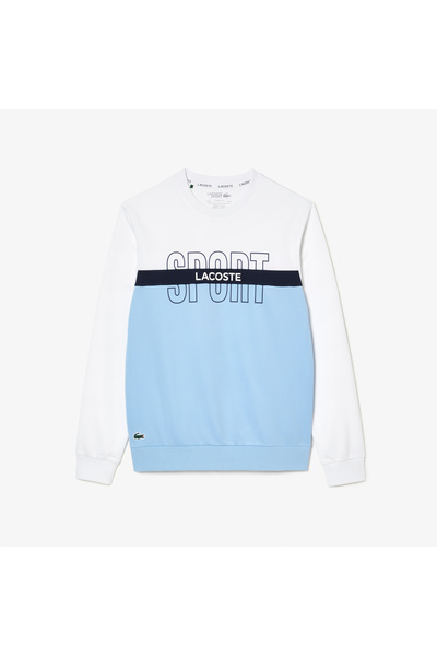 Lacoste SPORT Erkek Classic Fit Bisiklet Yaka Baskılı Beyaz Sweatshirt