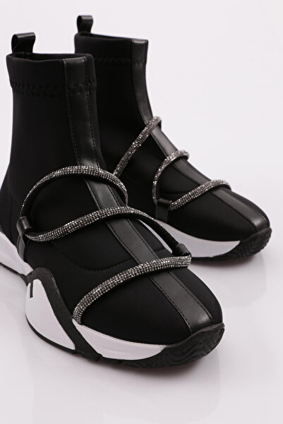 DGN Kadın Kalın Taban Silver Taş Detaylı Bot Siyah 1433363
