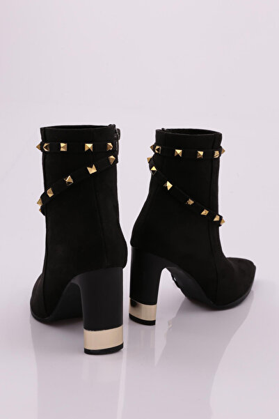 DGN Kadın Sivri Burun Troklu Topuklu Bot Siyah Süet 9133284