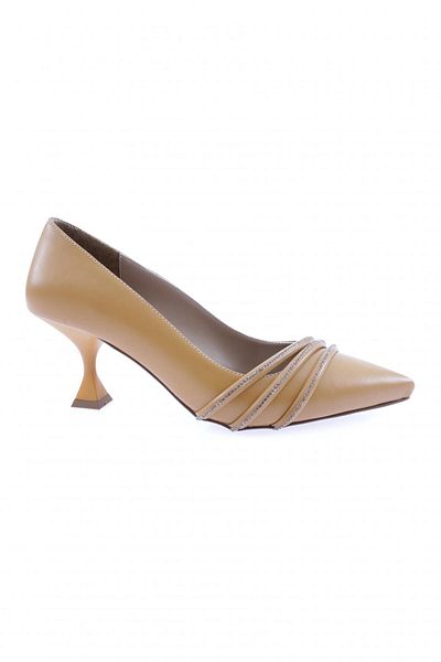 DGN Pantofi cu toc pentru femei Row Silver Stone cu vârf ascuțit, muștar 43262821