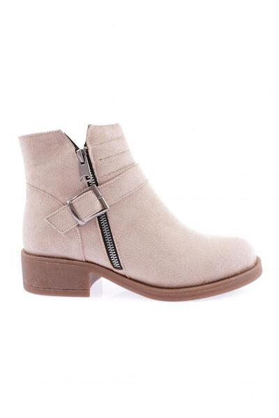 DGN Women's Belted Heeled Boots Beige Suede 51153275
