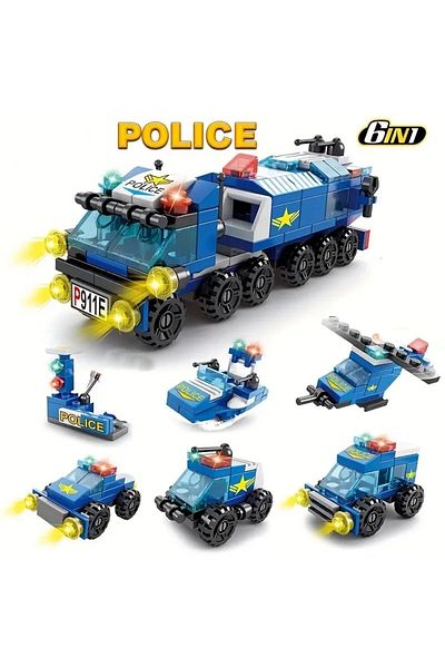 BUILDING BLOCK مكعبات بناء ثلاثية الأبعاد لمركز الشرطة - 147 قطعة، مكعبات هدايا تعليمية لمركبات الشرطة بعمر 6 سنوات فما فوق