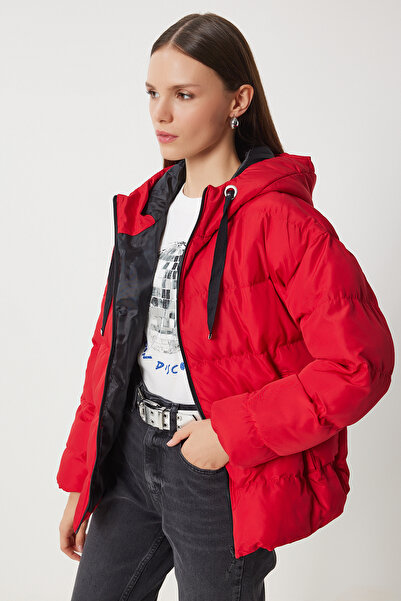 Lovelyİstanbul Red Hooded Puffer Jacket - Lri̇0003