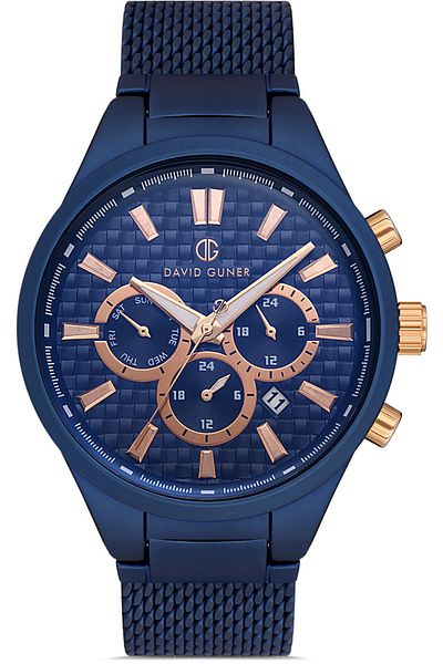 DAVID GUNER Men's Wristwatch Dg-8343Gc-H3E with Blue Dial with Blue Coating