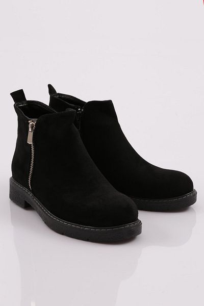 DGN Women's Zippered Chelsea Boots Black Suede Genuine Leather 9162672