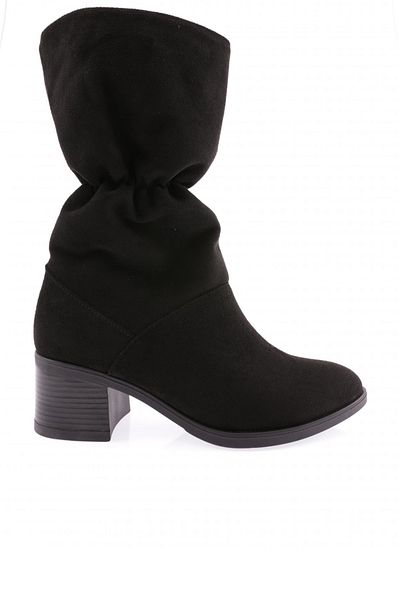 DGN Black Suede Blunt Toe Ankle Drawstring Heeled Boots - 262329121101772322