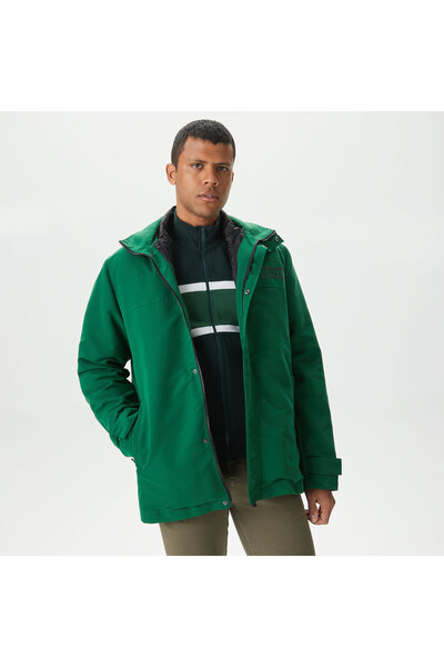 Lacoste Ανδρικό παλτό με κουκούλα με πράσινο αφαιρούμενο γιλέκο με λεπτομέρειες
