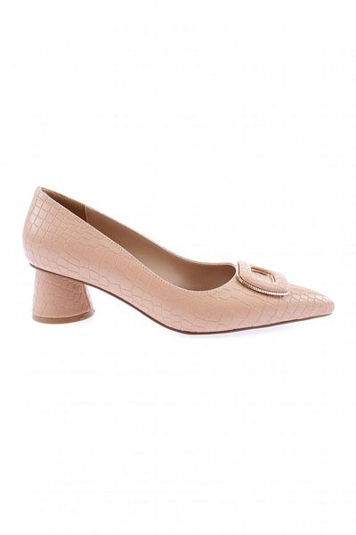 DGN Women's Metal Accessories Pointed Toe Thick Short Heeled Shoes Nude Crocodile Matte 54312821