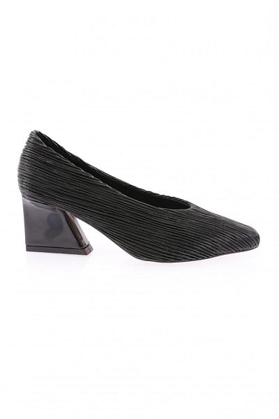 DGN Pantofi cu toc tip goblet de damă, negri, încrețiți - 23453261