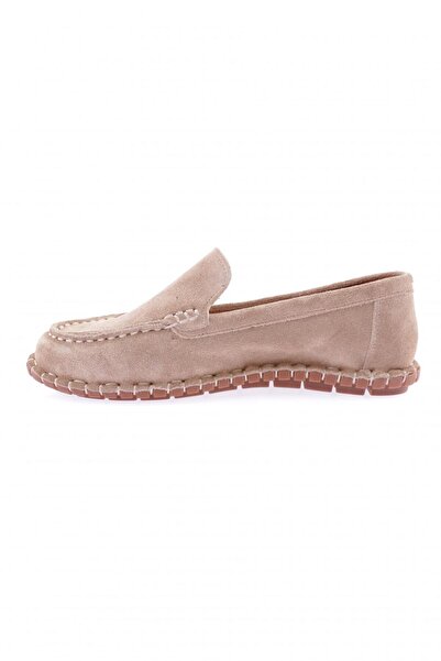 DGN Kadın Dikiş Detaylı Loafer Ayakkabı Bej Süet 71432110