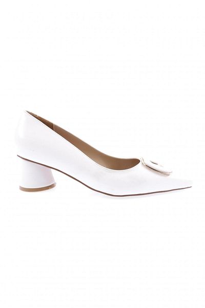 DGN Accesoriu metalic de damă cu vârf ascuțit pantofi cu toc scurt alb mat 54312821