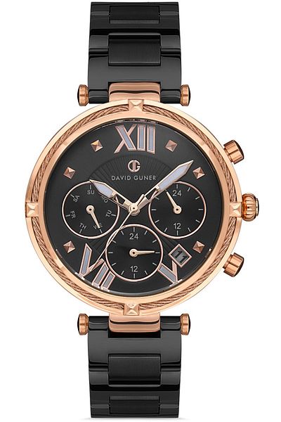 DAVID GUNER Rose Black Coated Black Dial Women's Wristwatch Dg-8273La-R2