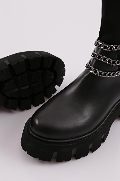 DGN Kadın Kalın Zincir Aksesuarlı Bot Siyah 15299173118