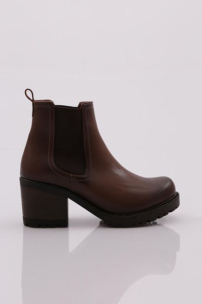 DGN Women's Side Elastic Heeled Boots Hazelnut 32883138