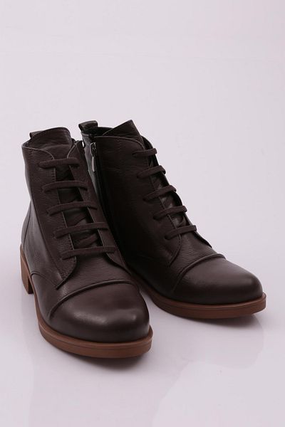 DGN 22K Women's Lace-Up Zippered Boots Brown Genuine Leather 251103171