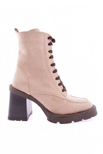 DGN 1544 Round Toe Front Lacing Thick Sole Women's Heeled Boots