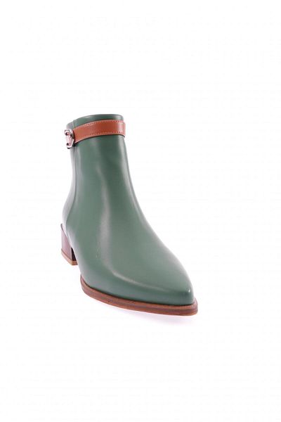 DGN Pointed Toe Ankle Belt Detailed Short Heeled Women's Boots Green Skin 26232722111292322