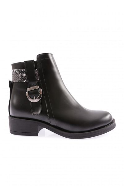 DGN Black Snake Print Women's Boots - Buckle and Low Heel