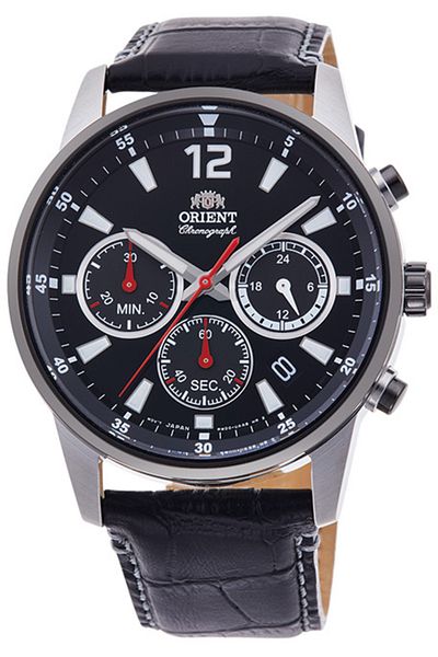 Orient Men's Wrist Watch - 42 mm Leather Band with Chrono and Electric Rosary Gift