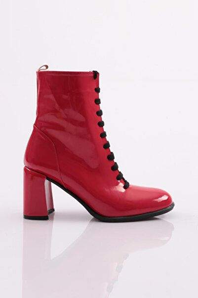 DGN Front Lace-Up Round Toe Heeled Women's Boots Red Bouncer Patent Leather 5...