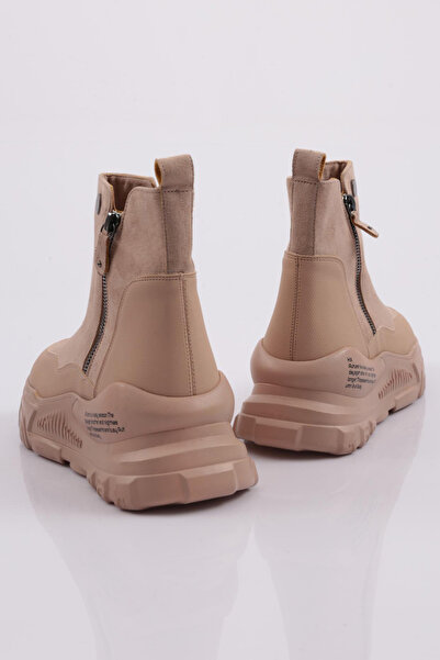 DGN Kalın Taban Fermuarlı Kadın Bot Vizon Süet 26653138