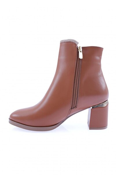 DGN Kadın Siler Taşlı Yandan Fermuarlı Topuklu Bot Taba 5152534