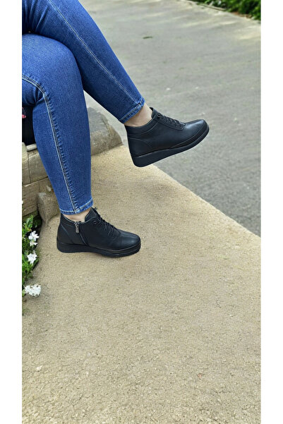 BUSENİNSHOES Hakiki Deri Alçak Topuk Günlük Kadın Anne Bot